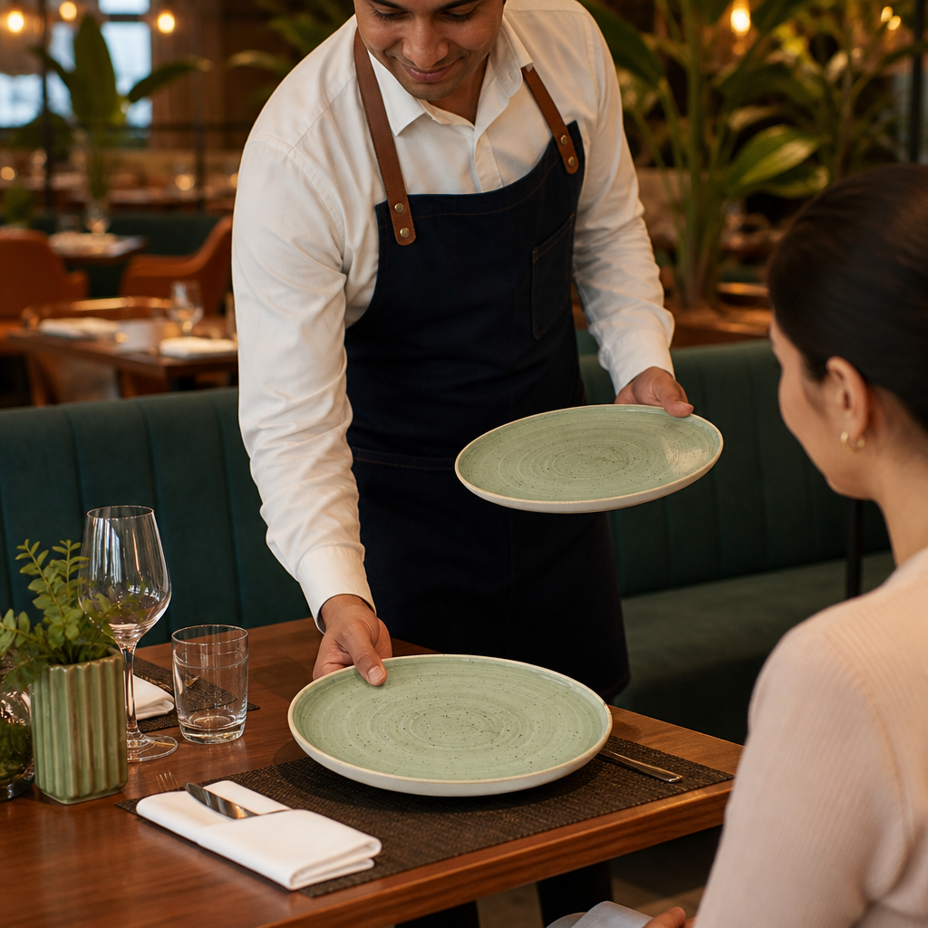 Walled Plates 257mm Green Vitrified Ceramic for Dining (Pack of 6)