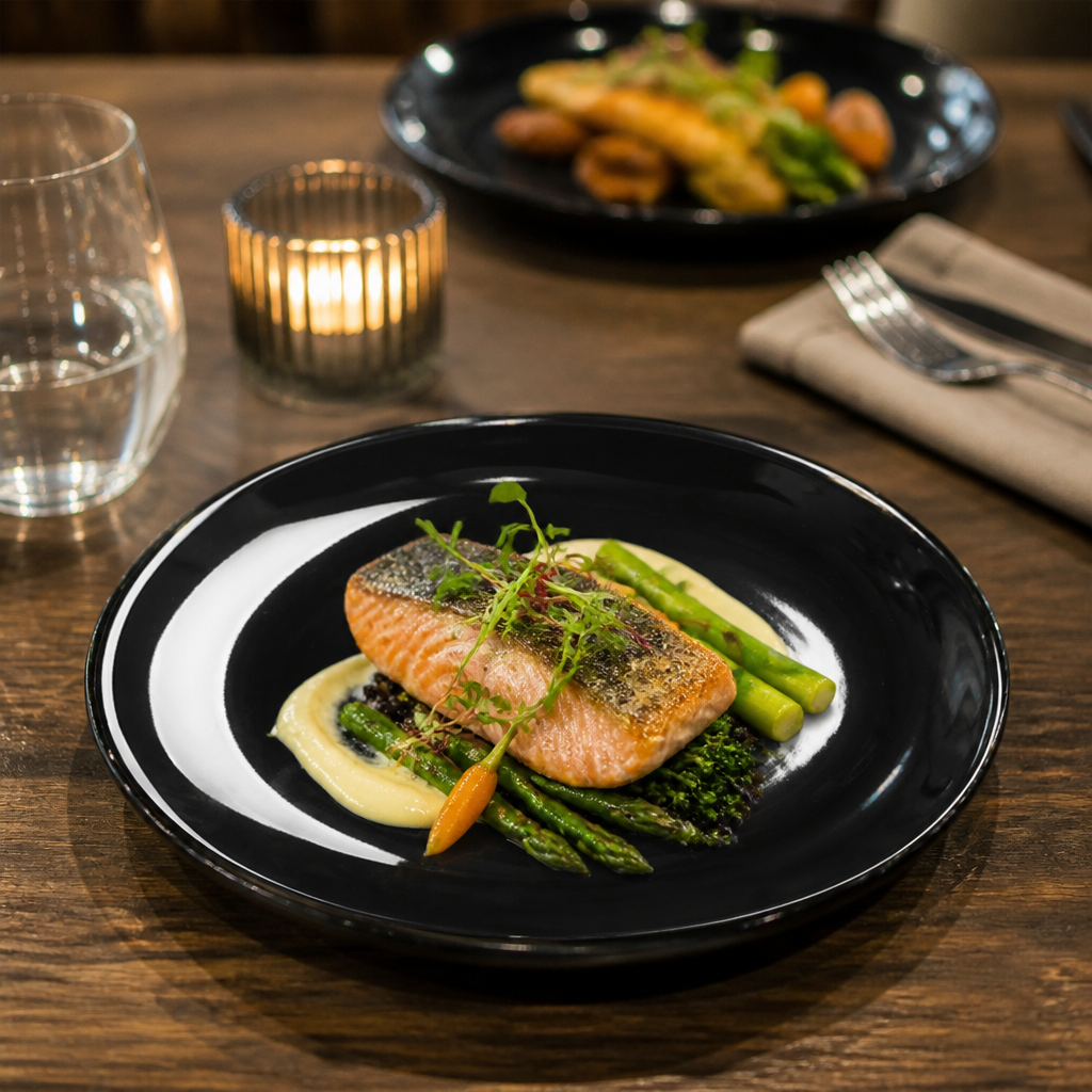 Coupe Plates 200mm Black Stoneware for Cafés & Coffee Shops (Pack of 12)