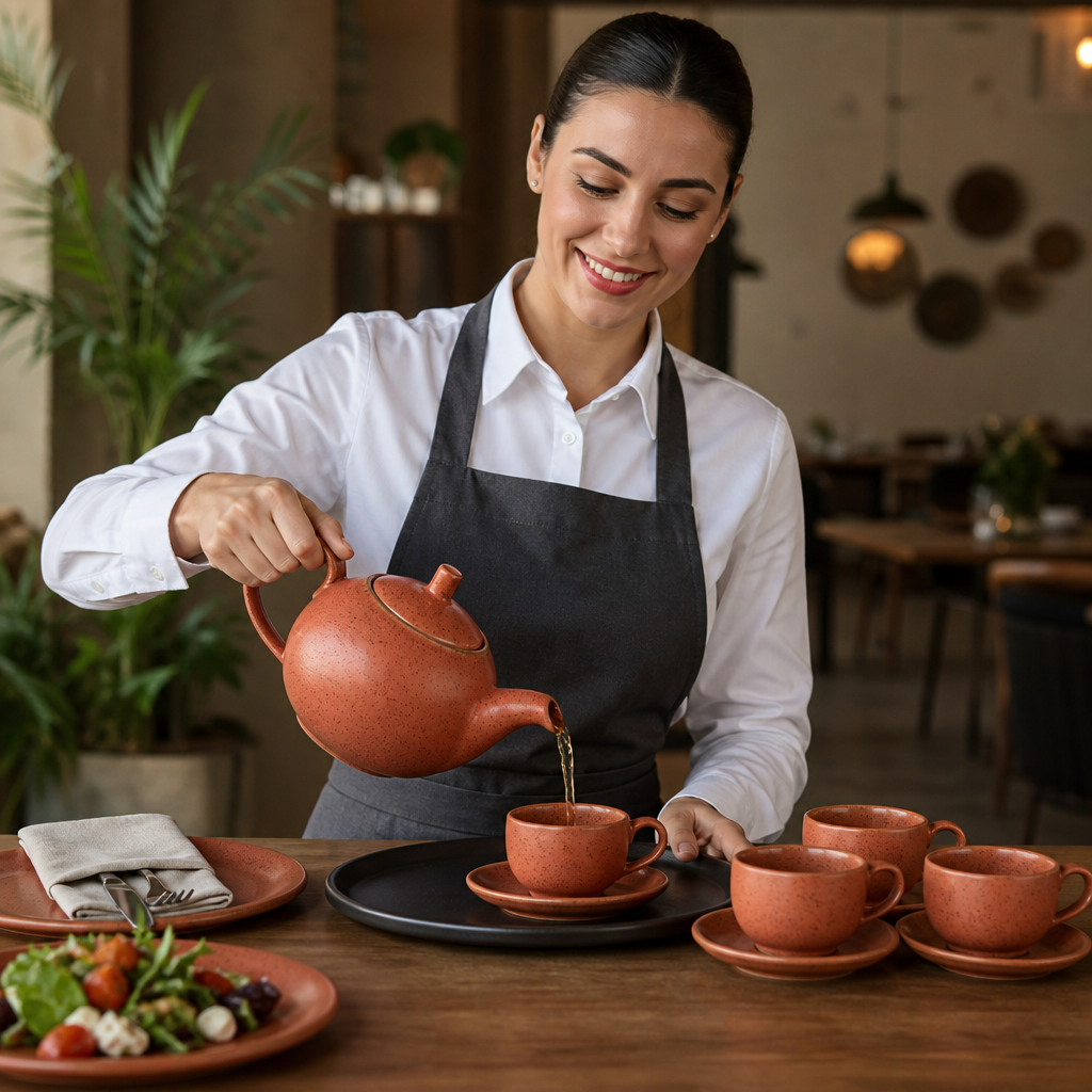 Vitrified Ceramic Teapot 426ml in Spiced Orange for Restaurants (Pack of 4)