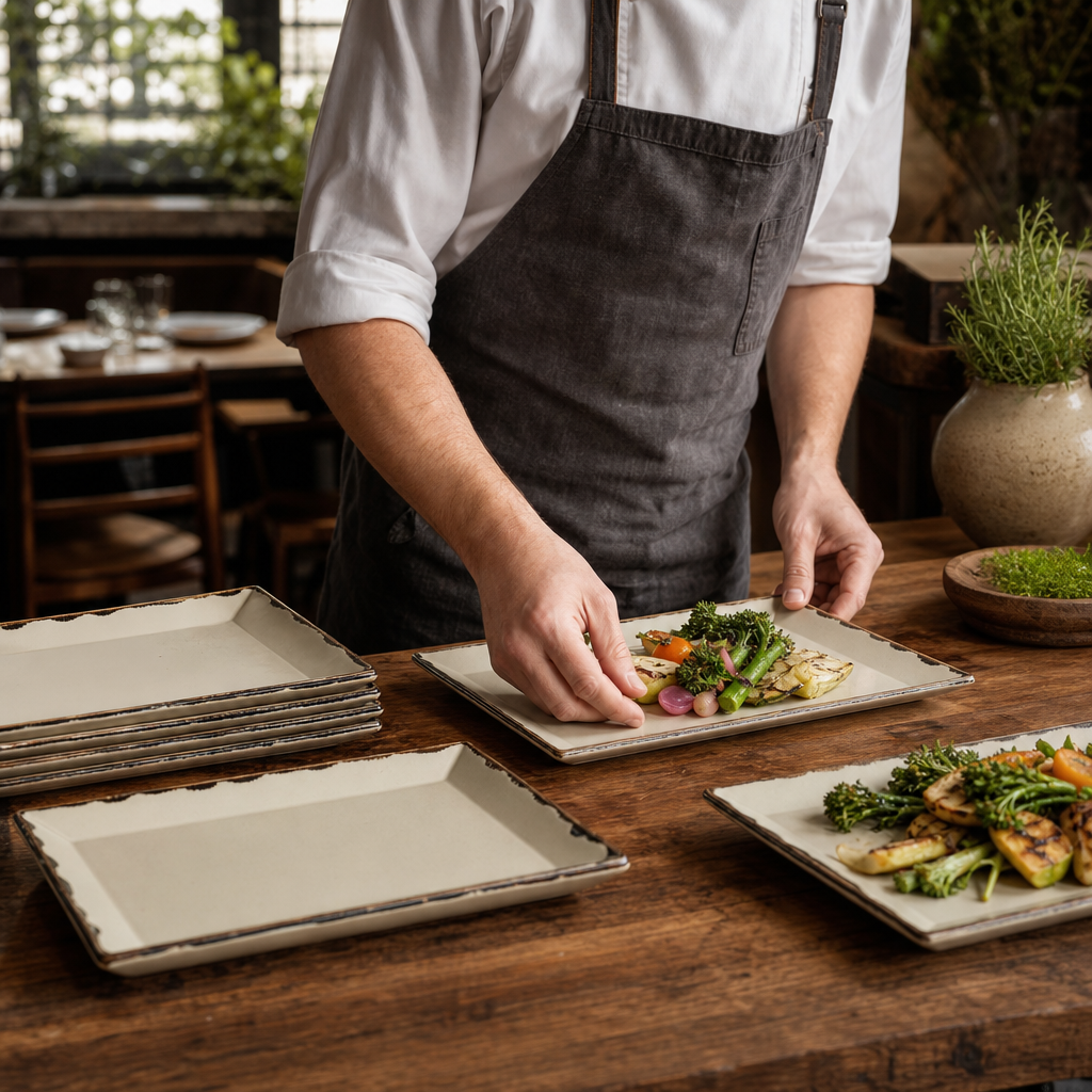 Rectangular Tray Linen Porcelain for Farm-to-Table Dining (Pack of 6)