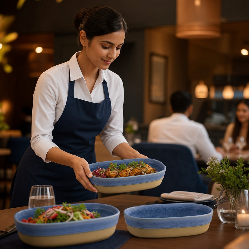 Dishes Blue Vitrified Ceramic for Dining (Pack of 6)