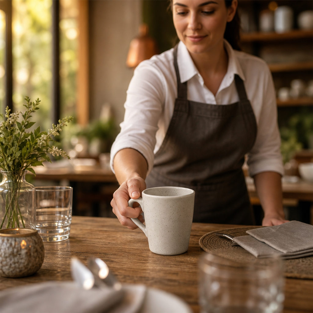 Mugs 340ml Porcelain for Rustic Table Settings (Pack of 6)