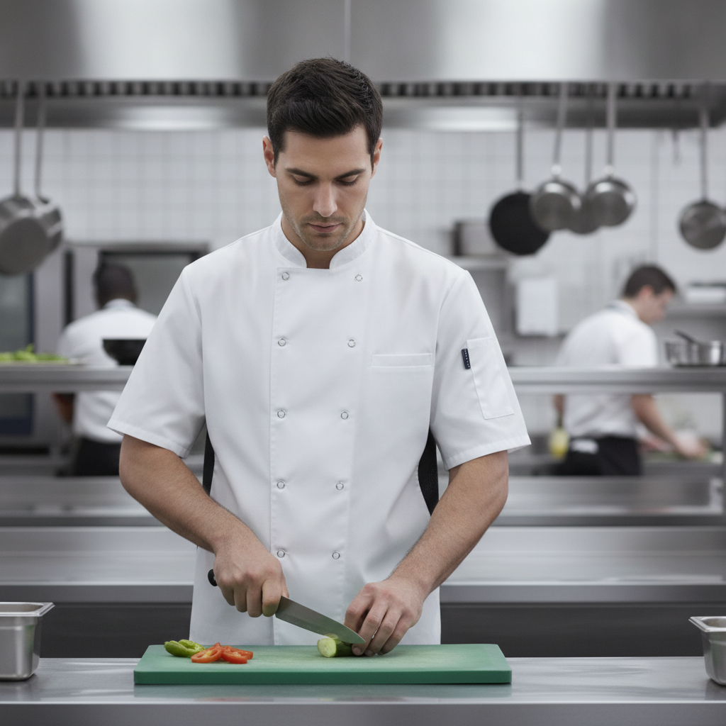 Polycotton Short Sleeve Chef Jacket in White for Busy Kitchens