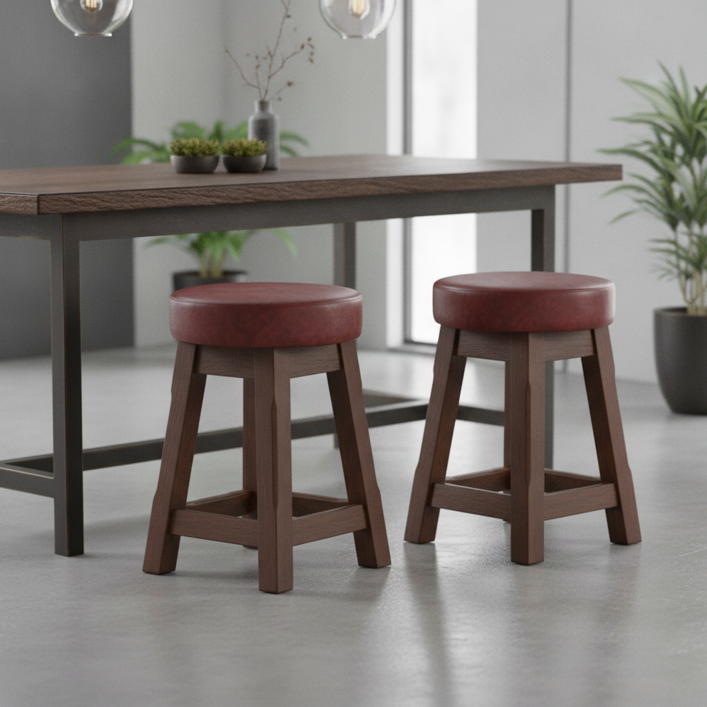 Rubber Wood Low Stools with Deep Padded Seat 475x335mm for Dining Spaces (Pack of 2)