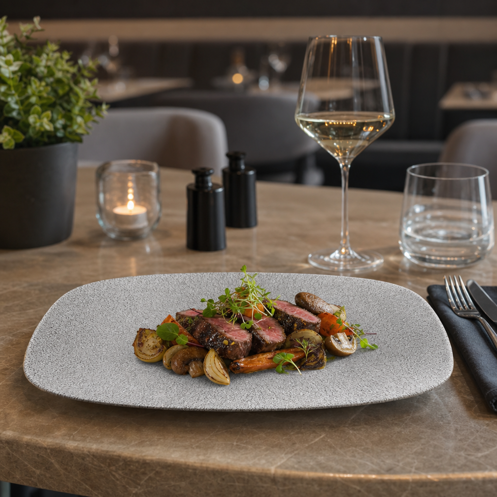Oblong Plates Grey Vitrified Porcelain for Modern Dining (Pack of 12)