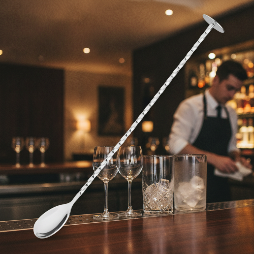 Stainless Steel Twisted Bar Spoon with Sugar Crusher 270mm for Cocktails