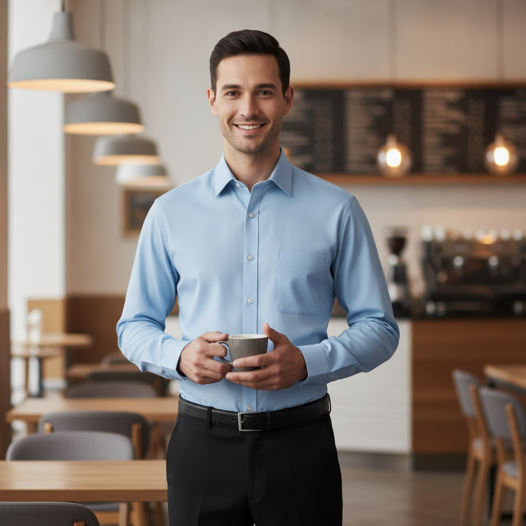 Cotton Long Sleeve Light Blue Shirt for Staff Uniforms