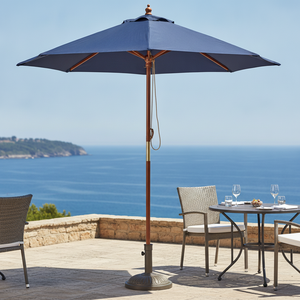 Wood & Polyester Round Parasol 3m for Outdoor Spaces