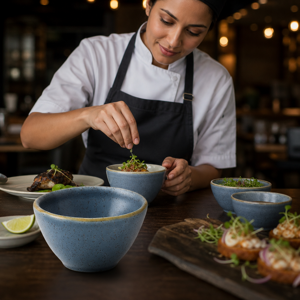 Dipping Pots 600ml Blue Vitrified Ceramic for Hospitality (Pack of 12)