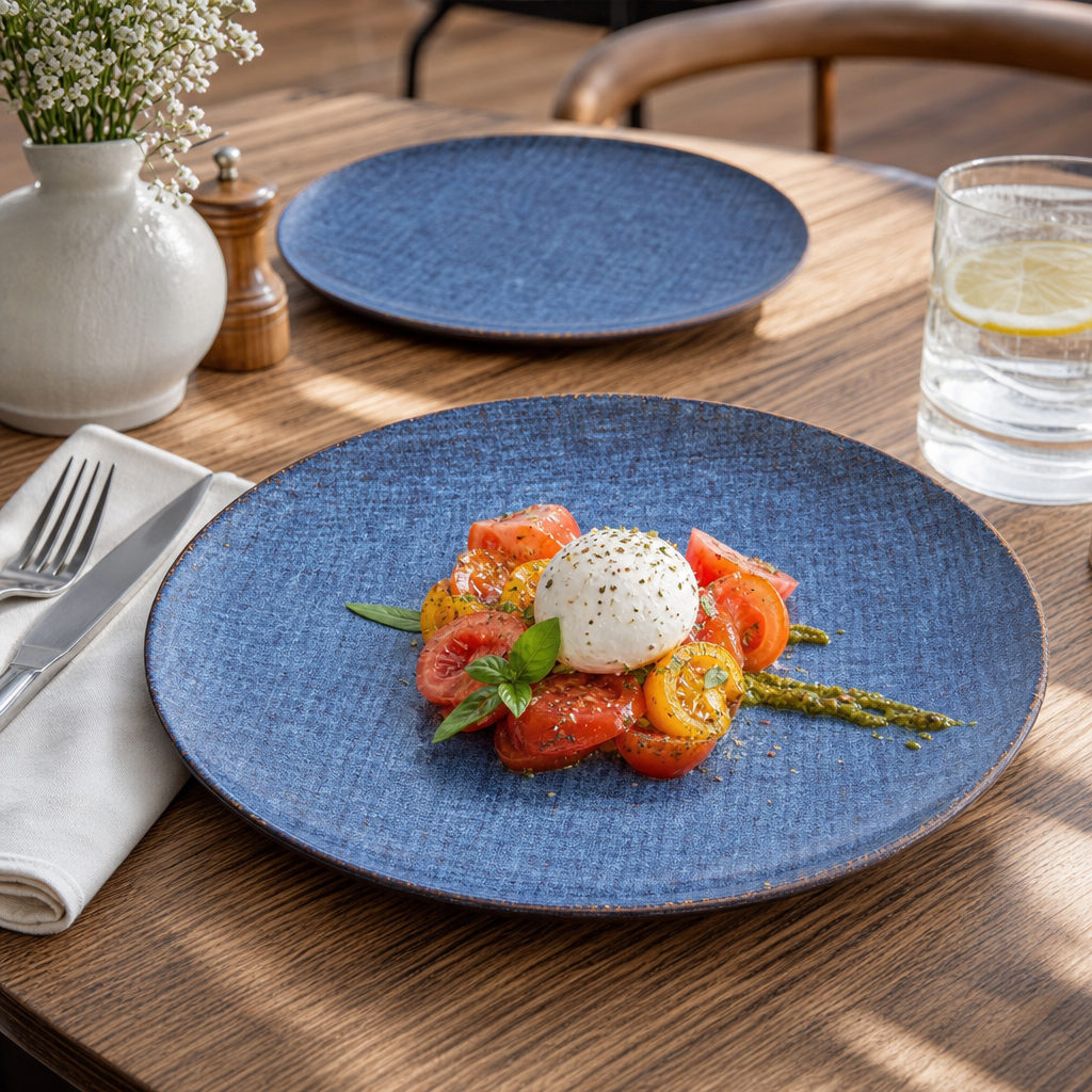 Coupe Plates Blue Porcelain for Daytime Dining (Pack of 6)