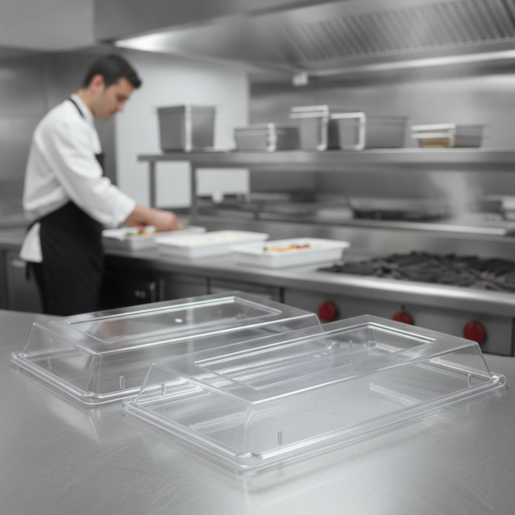 Polycarbonate Rectangular Buffet Tray Covers 530x325mm for Catering (Pack of 2)