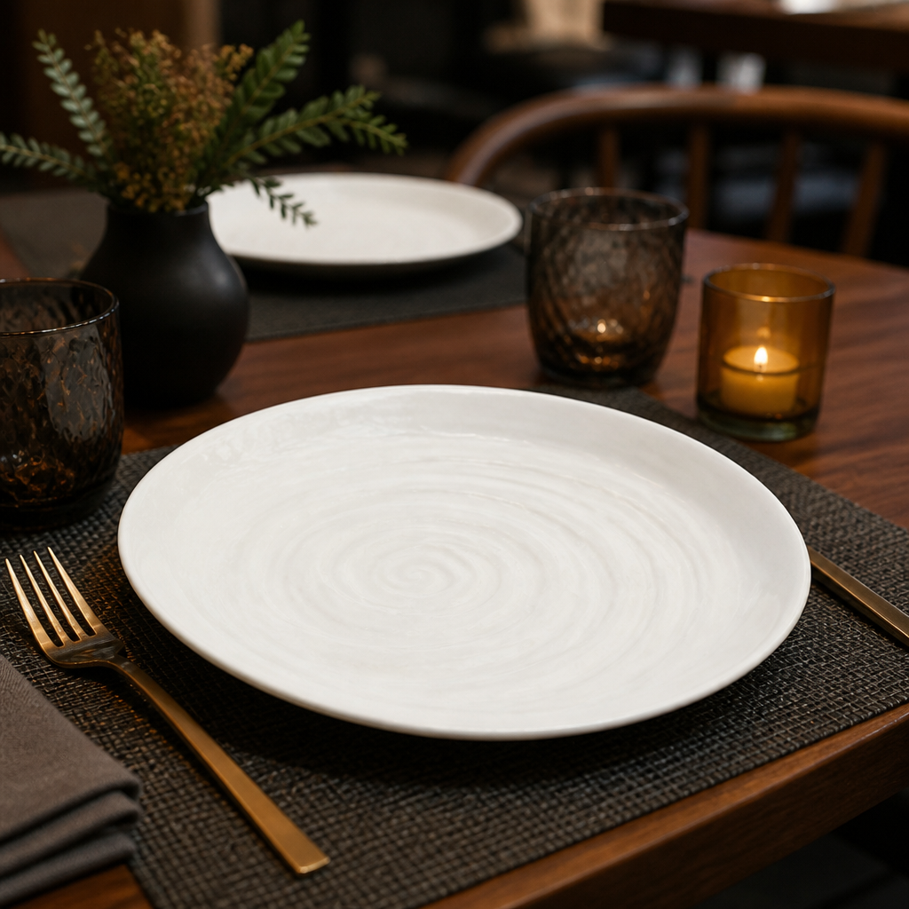 Plates Unique Textured Design White Melamine for Outdoor Dining (Pack of 6)