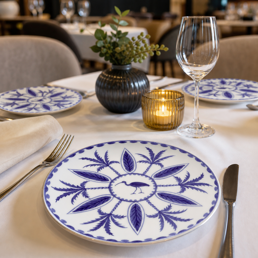 Coupe Plates 165mm Blue Bone China for Elegant Table Settings (Pack of 12)