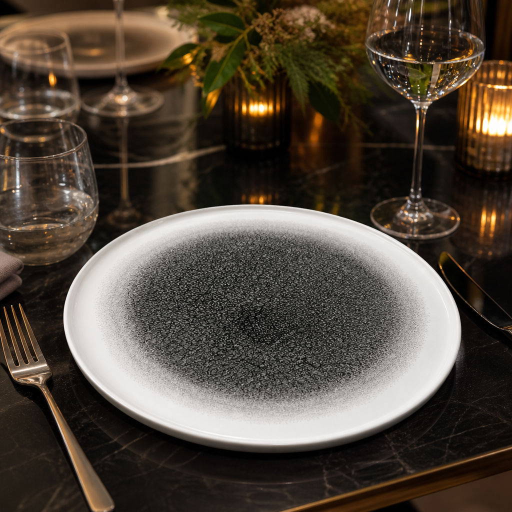 Walled Plates 260mm Black Vitrified Porcelain for Elegant Dining (Pack of 6)