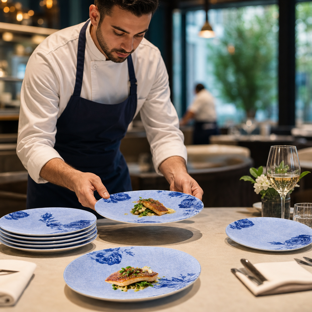 Coupe Plates 230mm Blue Porcelain for Dining Tables (Pack of 6)