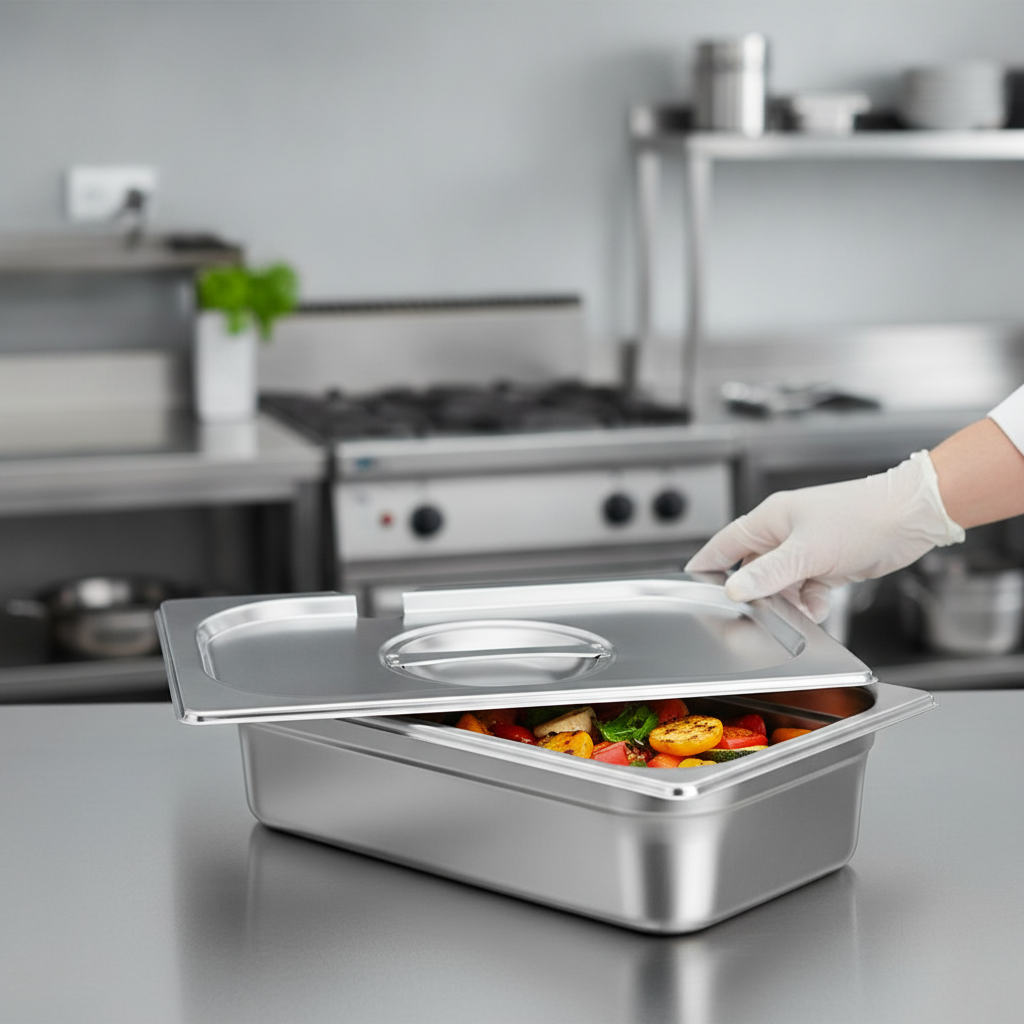 201 Stainless Steel Notched Lid for 1/4 GN Trays in Commercial Kitchens
