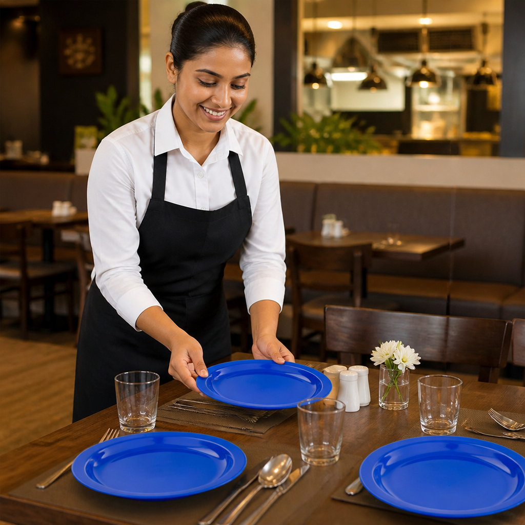 Polypropylene Plates 174mm Blue Ceramic for Schools and Institutions (Pack of 12)
