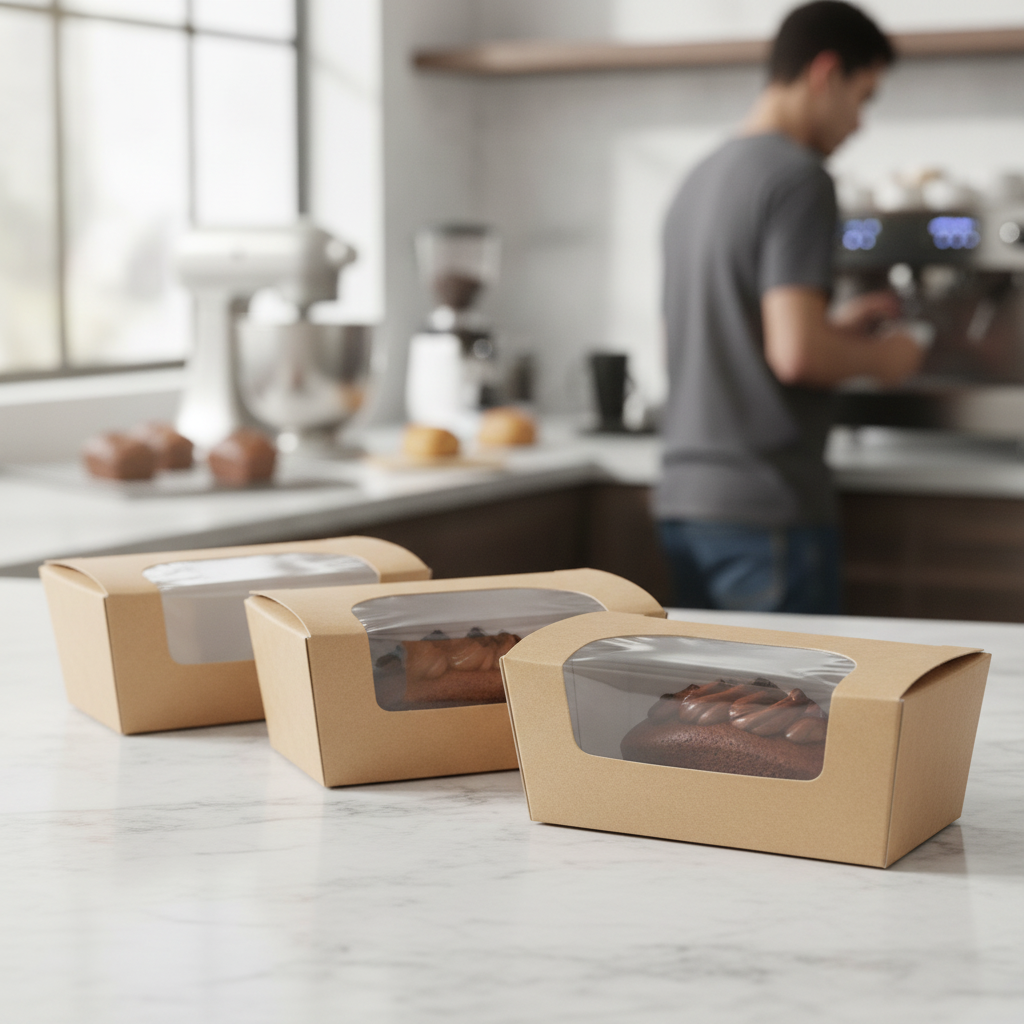 Compostable Paper Cake Boxes with Window 86x42mm for Bakeries (Pack of 500)