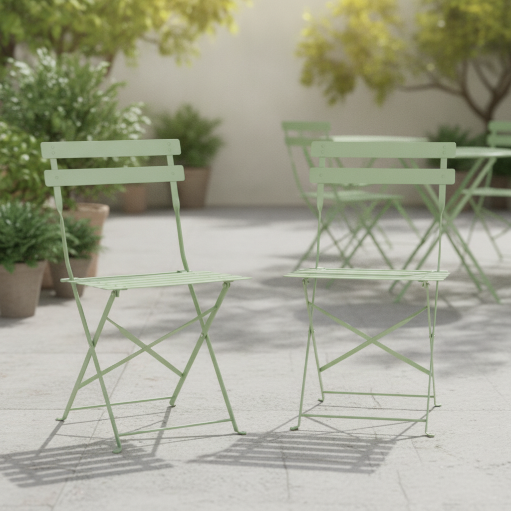 Powder Coated Steel Folding Chairs Light Green 800x387mm for Outdoor Use (Pack of 2)
