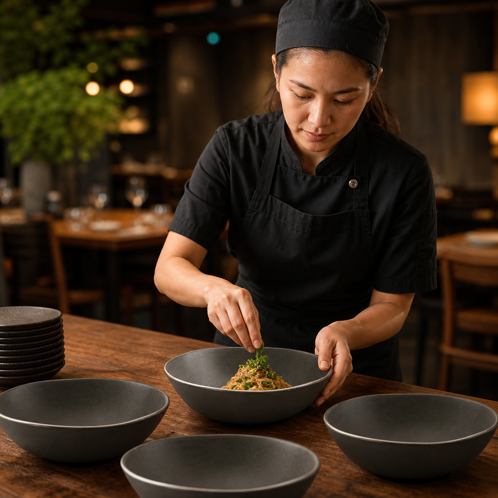 Deep Bowls 210mm Charcoal Porcelain for Rustic Table Settings (Pack of 6)