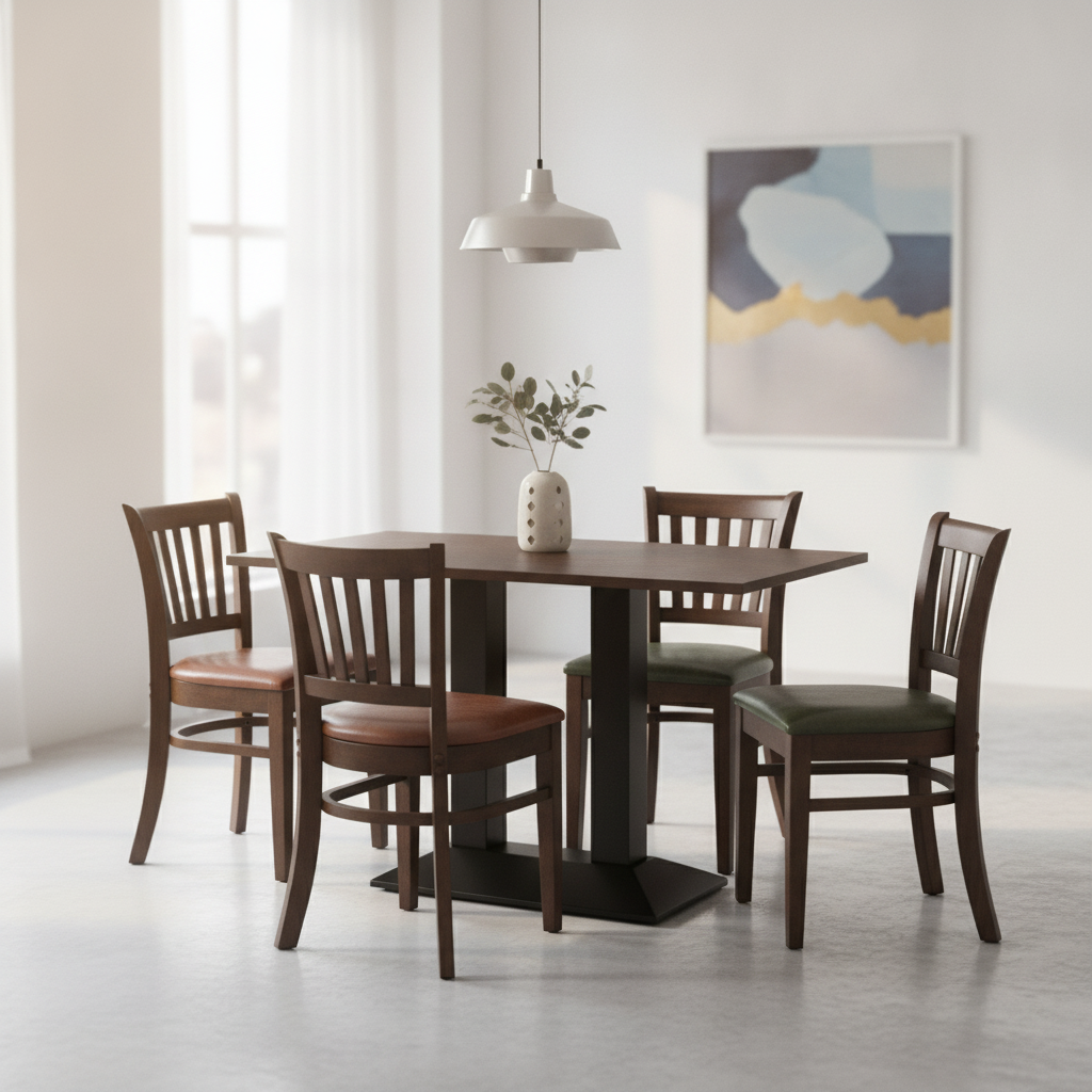 Rubber Wood Dining Table with 4 Chairs 750mm for Modern Spaces