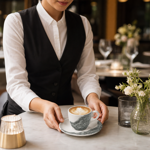 Cappuccino Saucers Black Vitrified Ceramic for Modern Hospitality (Pack of 12)