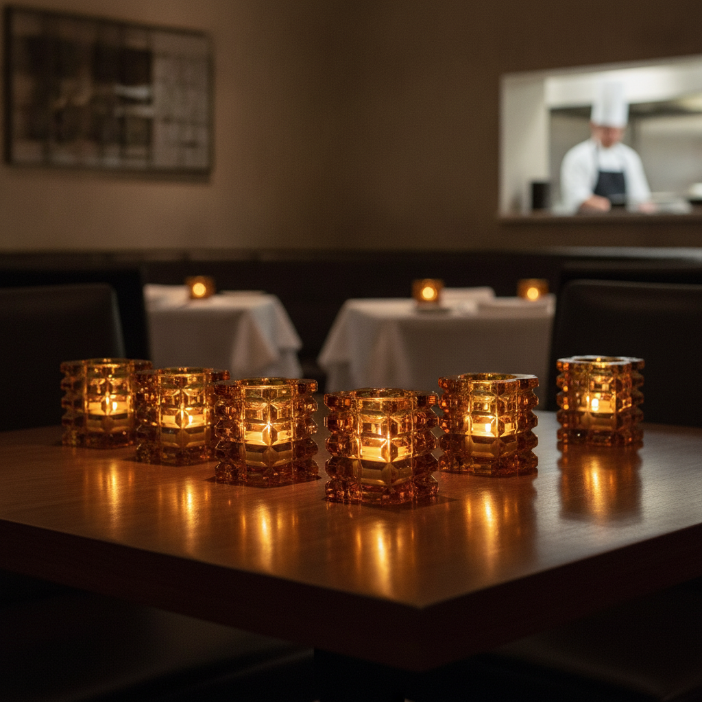 Amber Glass Votive 76x83mm for Restaurants & Events (Pack of 6)