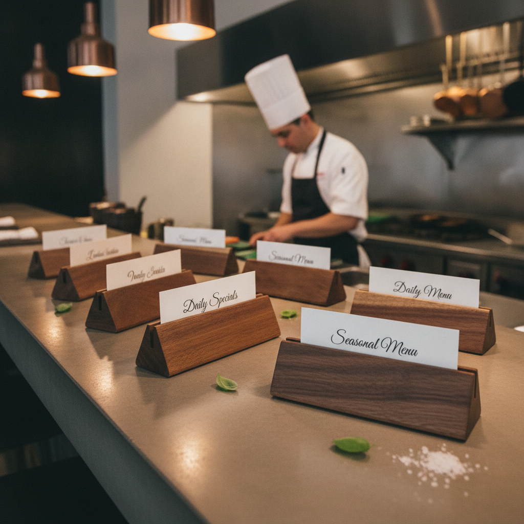 Acacia Wood Holders for Daily Specials & Seasonal Menus (Pack of 10)
