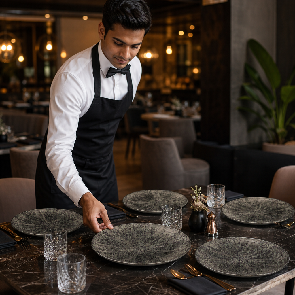 Plates 254mm Black Vitrified Ceramic for Dining (Pack of 12)