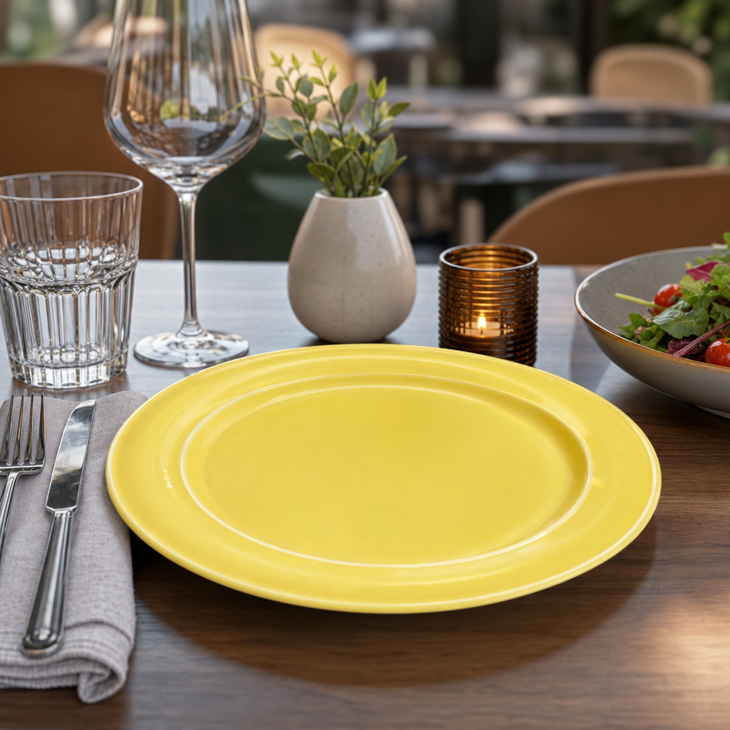 Heritage Raised Rim Plates Yellow Porcelain for Care Environments (Pack of 4)