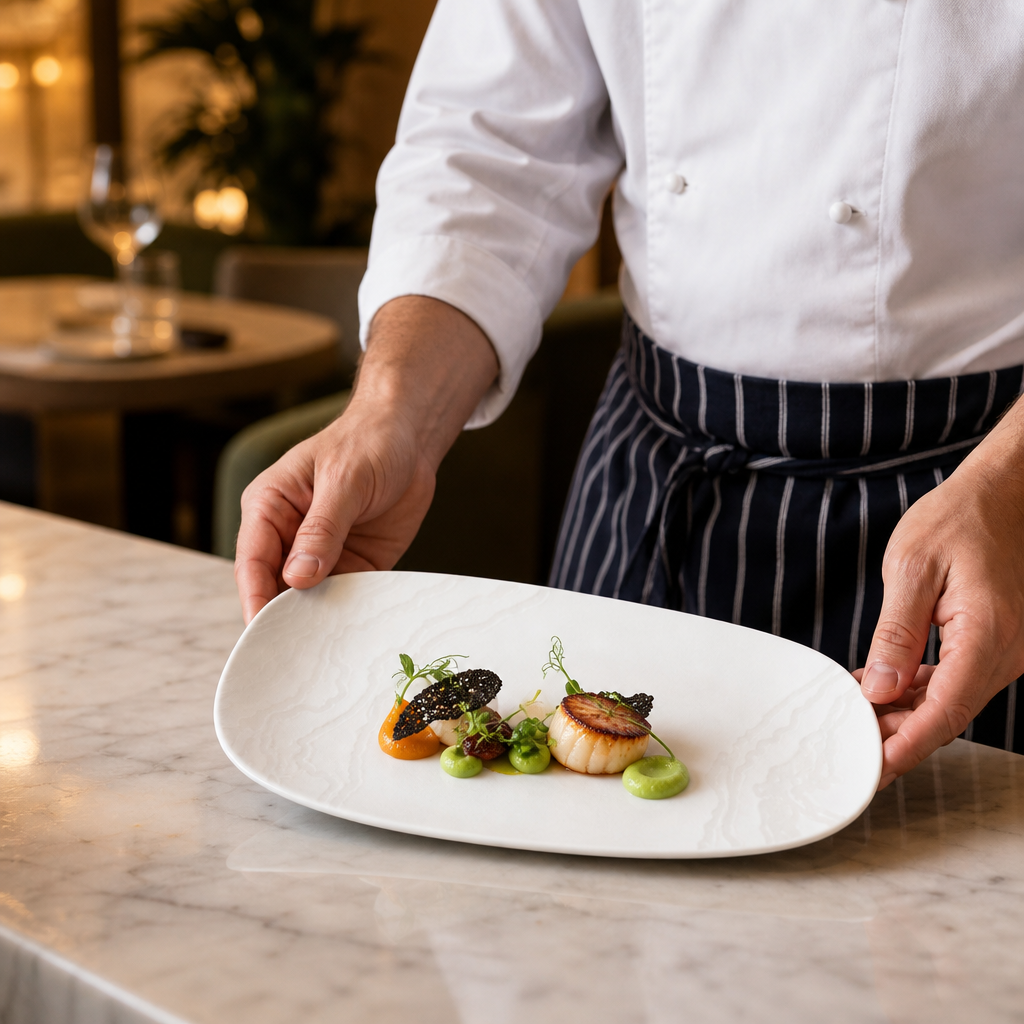 Organic Oblong Plates 350x185mm Vitrified Ceramic for Modern Hospitality (Pack of 6)