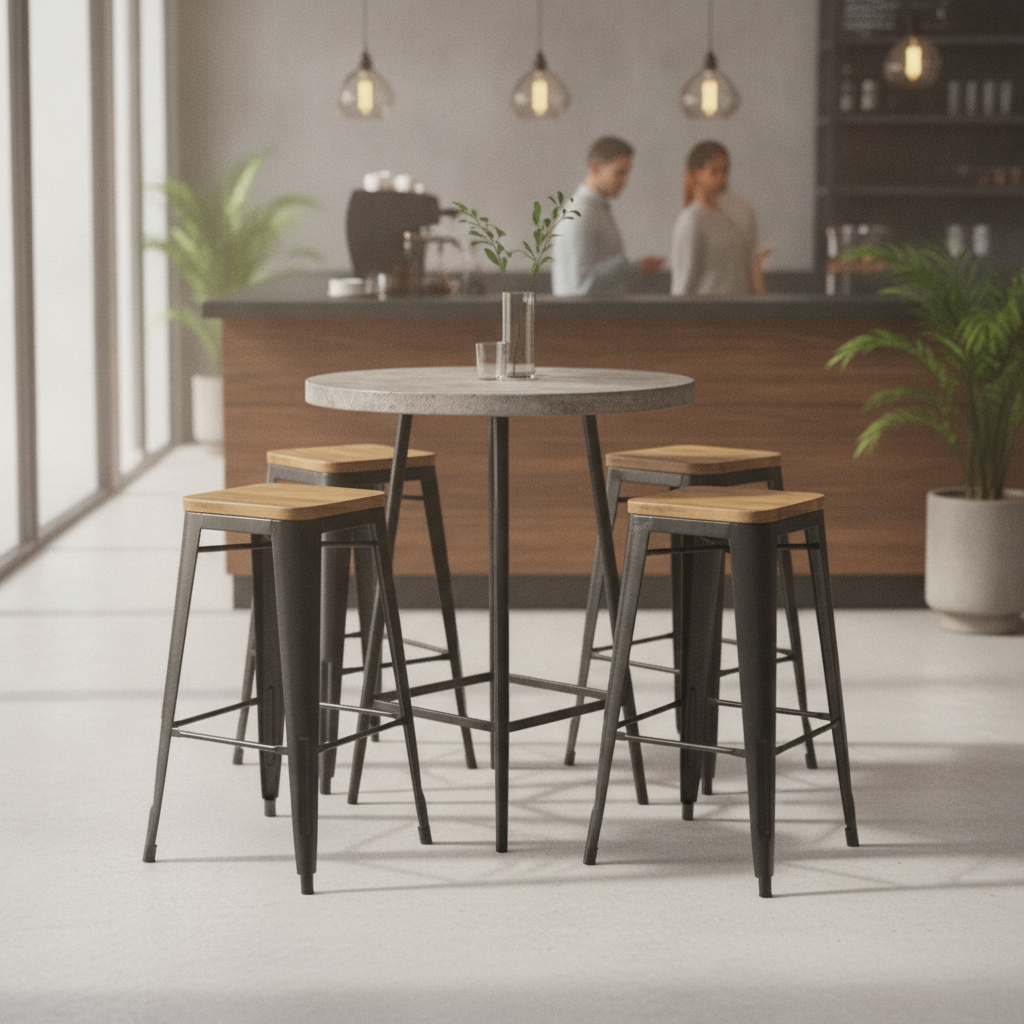 Steel and Mango Wood High Stool 760x427mm for Bars & Cafés (Pack of 4)
