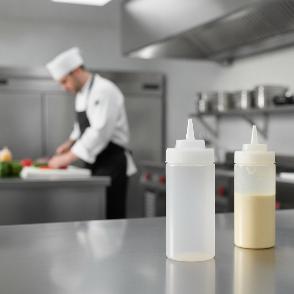 Clear Polyethylene Wide Neck Squeeze Sauce Bottle 16oz for Precise Dispensing