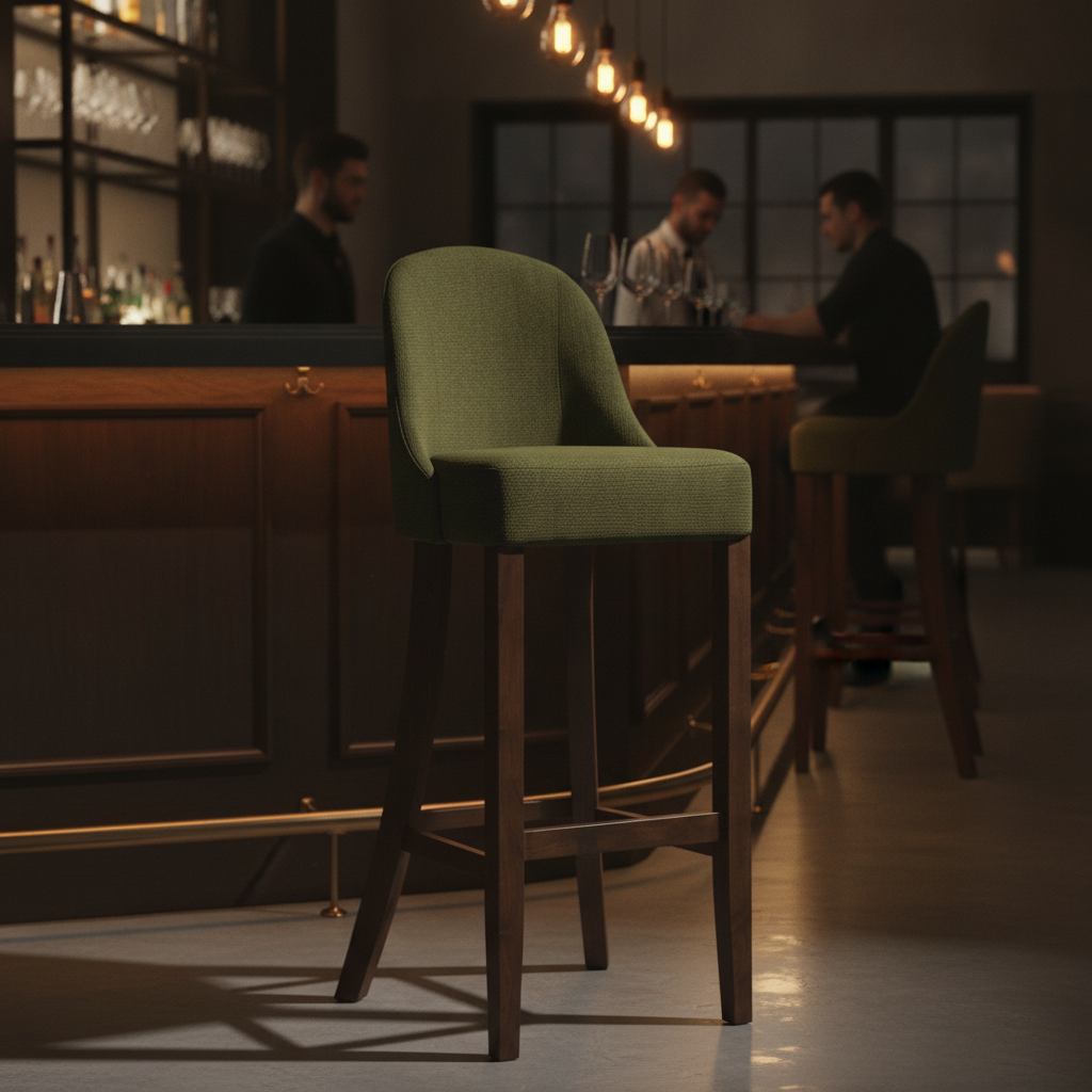 Rubber Wood Bar Chair with Shetland Forest Upholstery 1030mm for Commercial Use