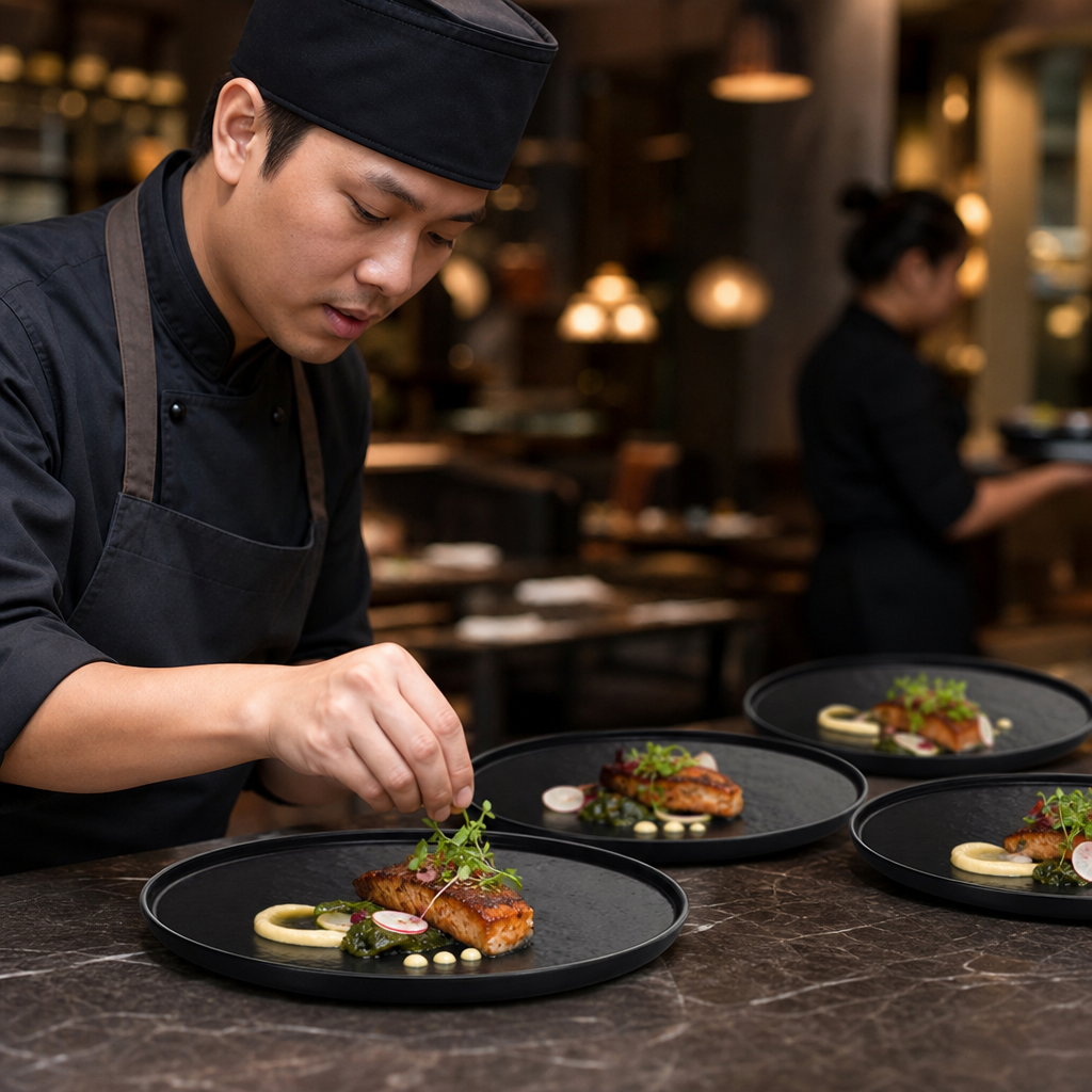 Round Plates 210mm Black Melamine for Buffet Presentations (Pack of 12)