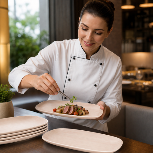 Chef's Oblong Plates x 330 117mm Coral Vitrified Ceramic for Restaurants & Cafés (Pack of 6)