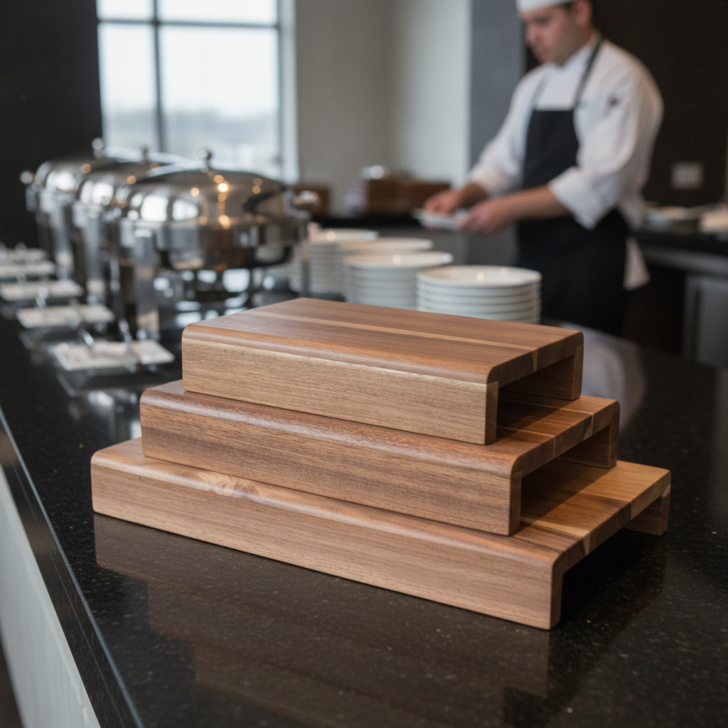 Acacia Wood Display Riser Set for Buffet Presentations (Pack of 3)