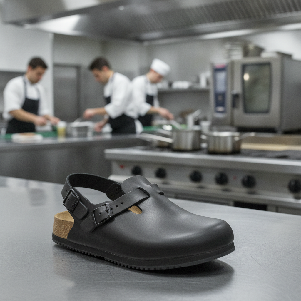 Leather Black Tokio Clogs for Professional Kitchens