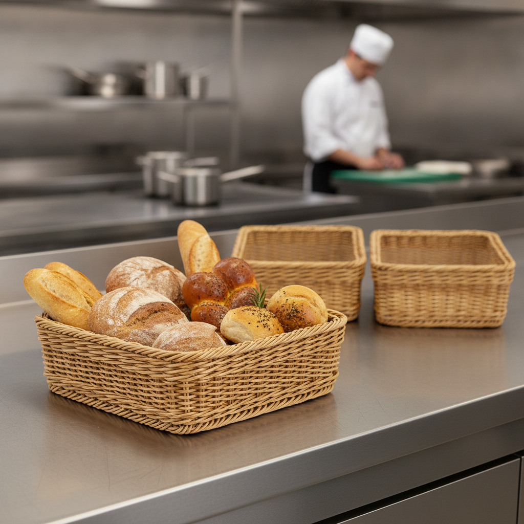 Polyethylene Polywicker Rectangular Display Basket 360x300mm for Food Presentation