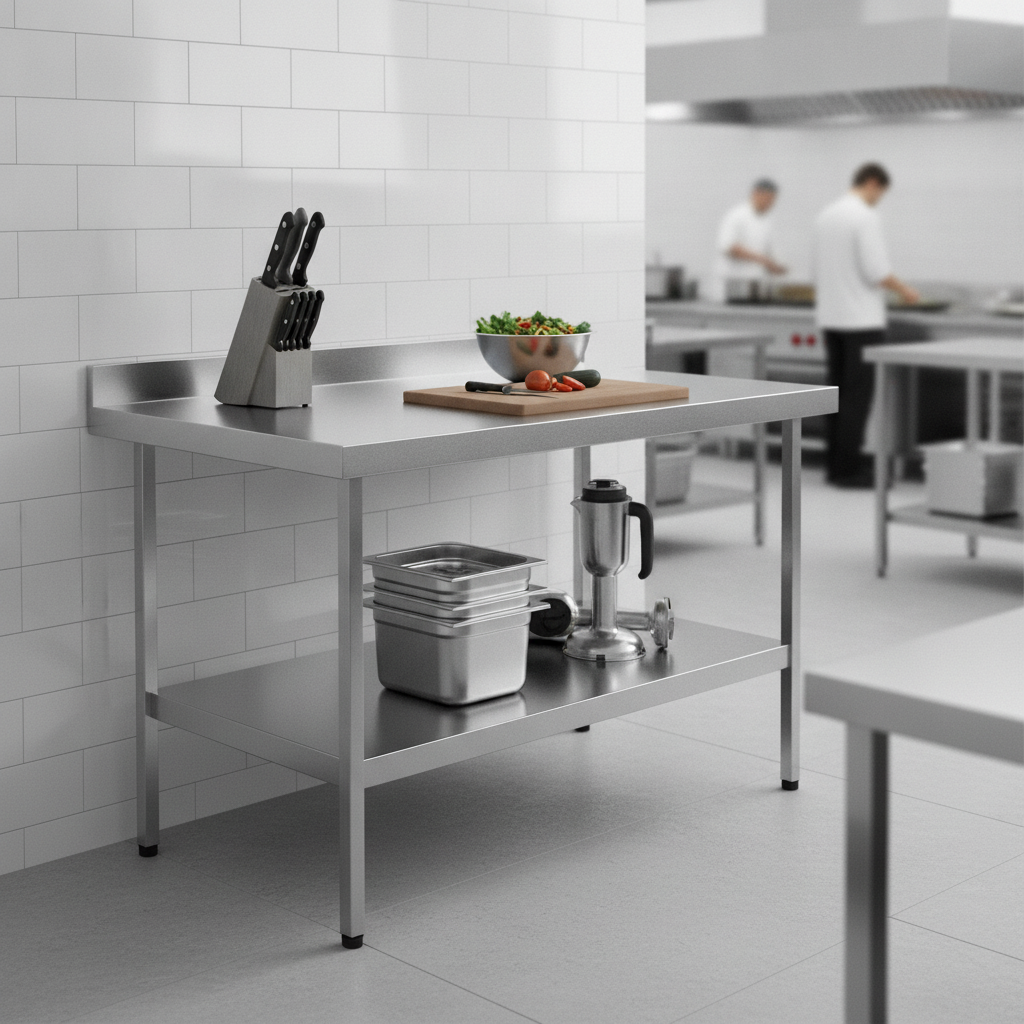 304 Stainless Steel Wall Table with Upstand 600mm for Food Preparation
