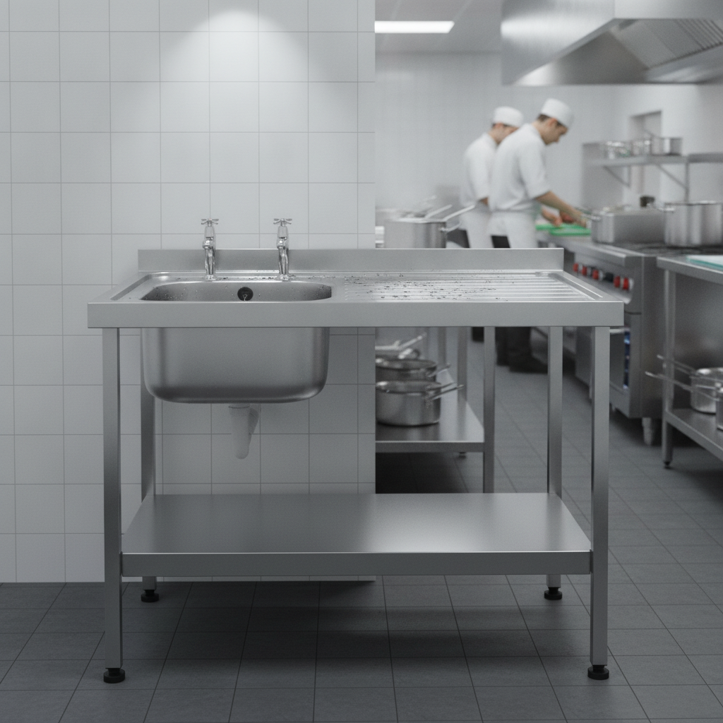 304 Stainless Steel Single Sink with Right Hand Drainer for Professional Kitchens