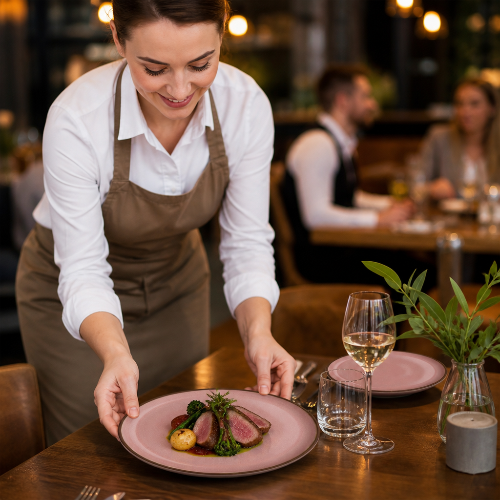 Peppercorn Plates 240mm Pink Vitrified Stoneware for Restaurant Dining (Pack of 12)