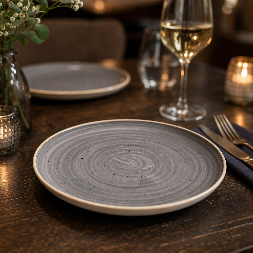 Walled Plates Grey Vitrified Ceramic for Stylish Dining (Pack of 6)
