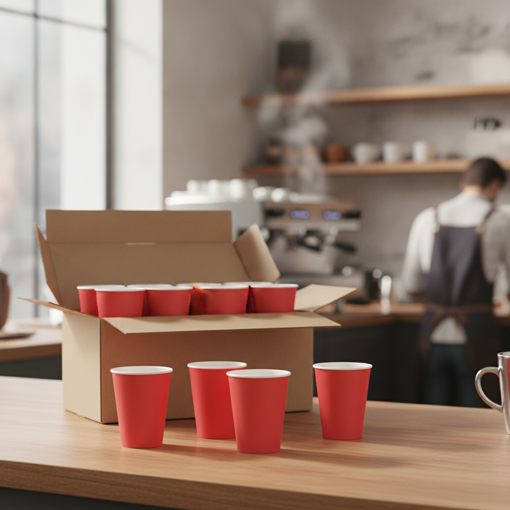 Cardboard Red Takeaway Coffee Cups 340ml for Cafés & Restaurants (Pack of 50)