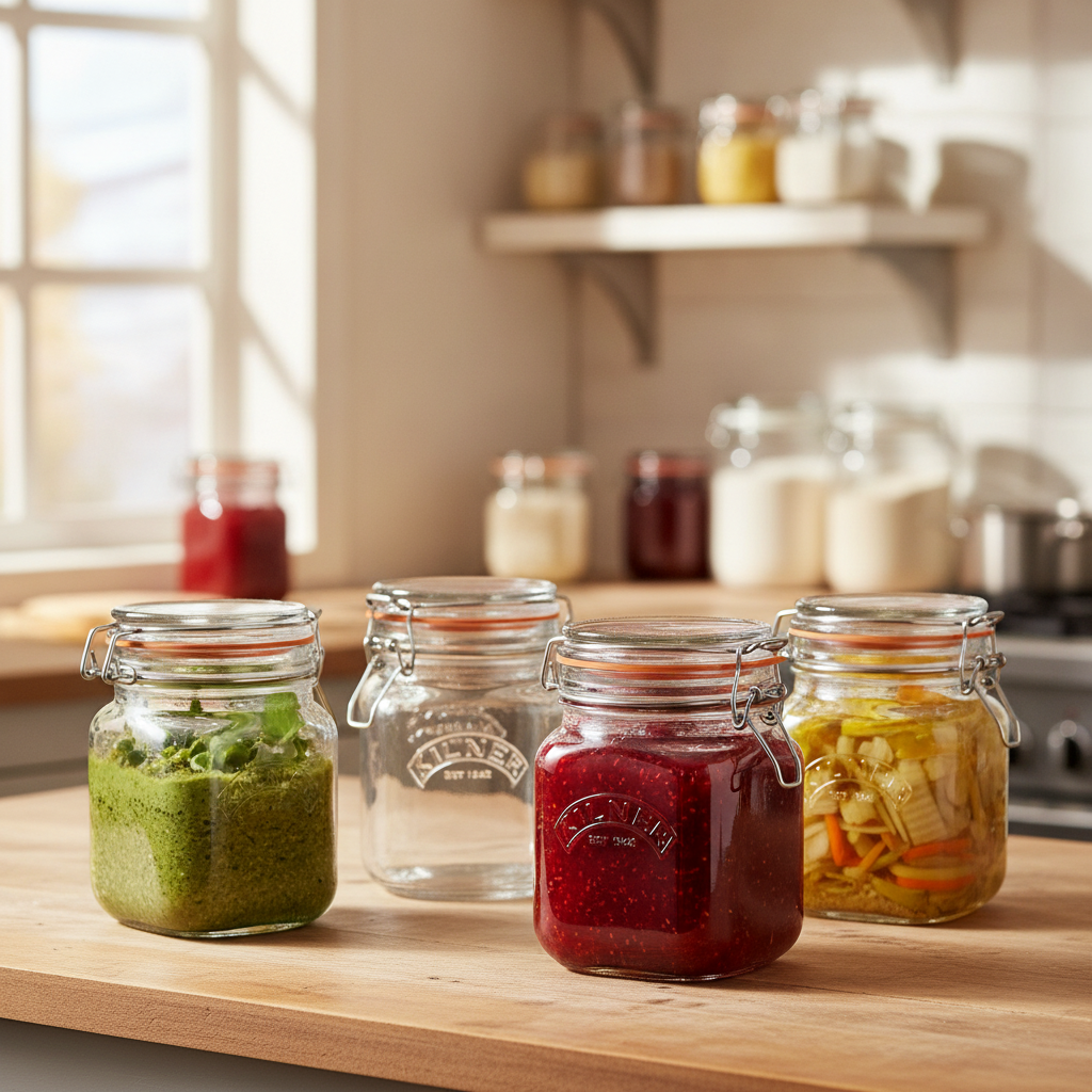 Glass Square Clip Top Jar 1L for Preserving Foods (Pack of 4)