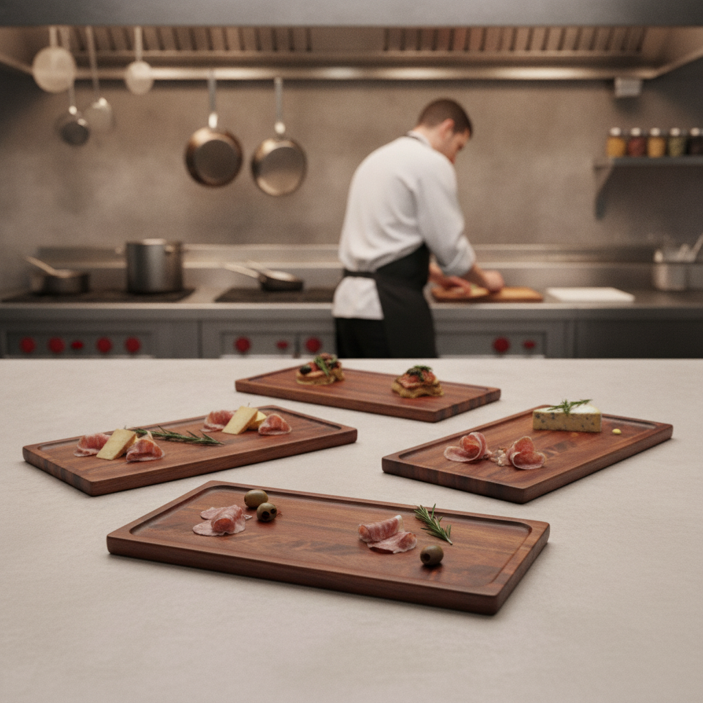 Wood Natural Hardwood Deli Boards 400x165mm for Catering (Pack of 4)