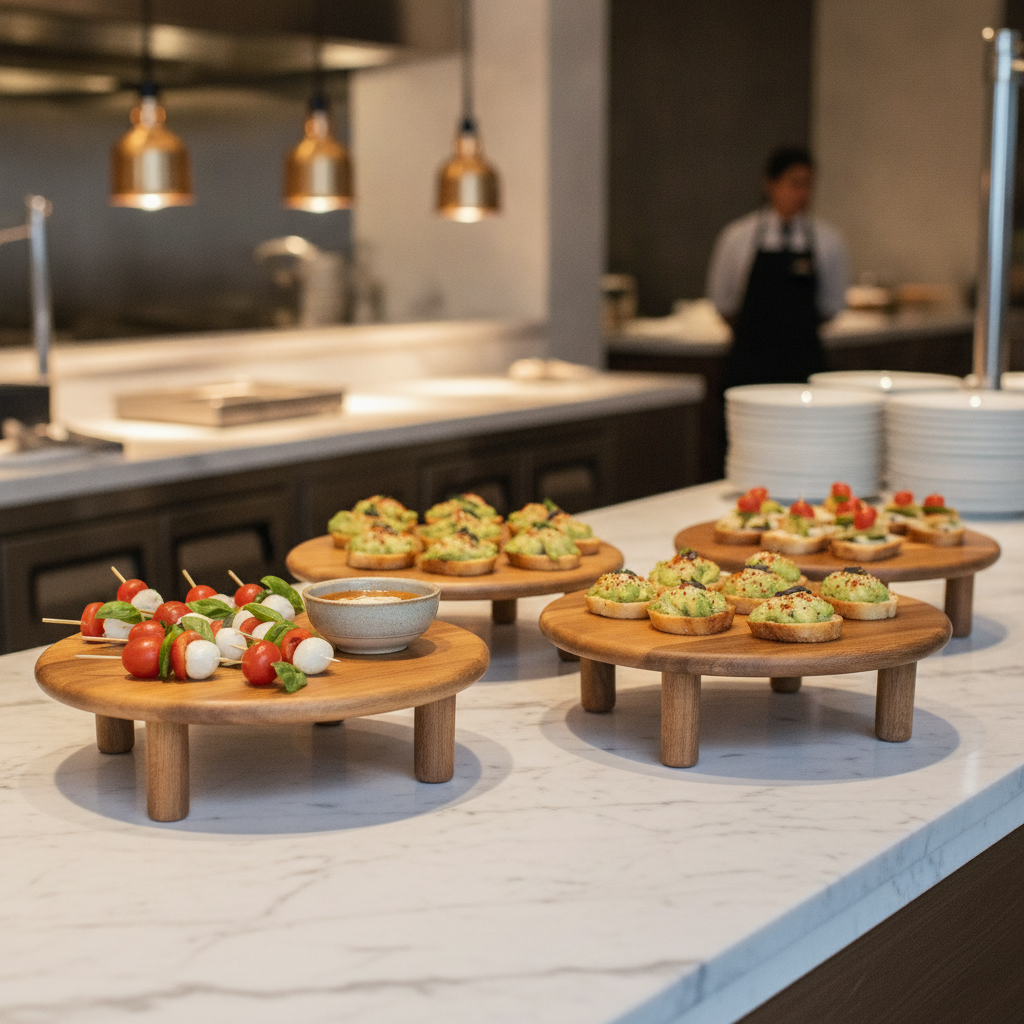Mango Wood Round Display Stand for Buffet Presentations
