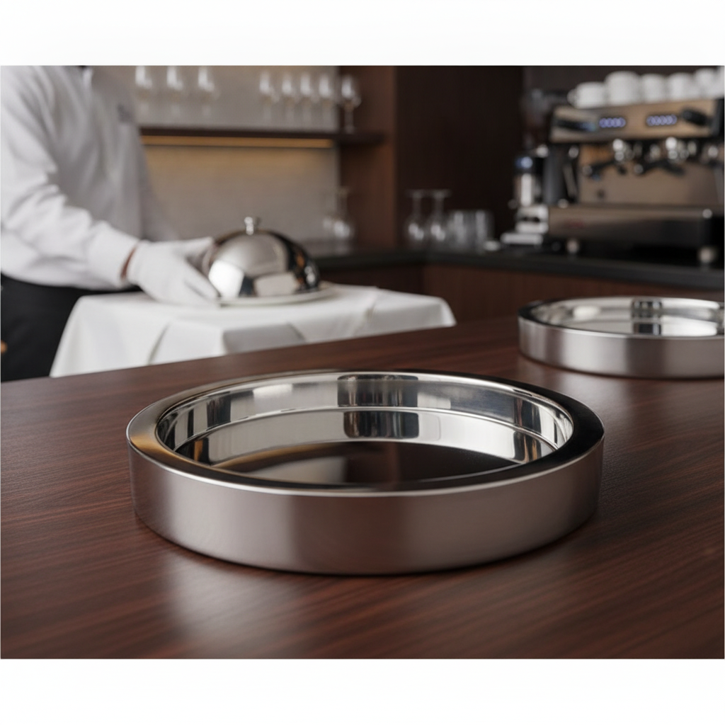 Stainless Steel Round Double-Wall Tray 355mm for High-End Service