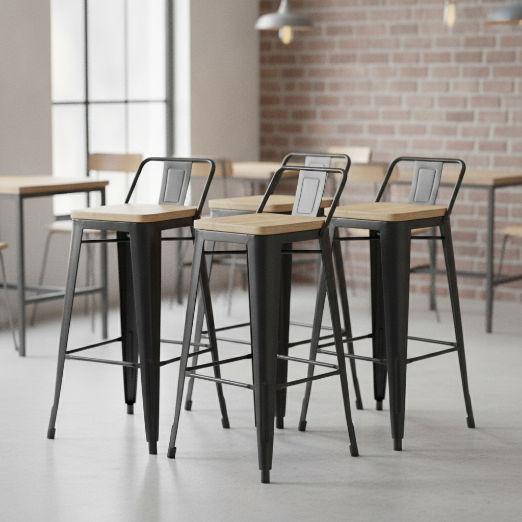 Steel and Ash Wood Backrest High Stool 900x430mm for Cafes and Bistros (Pack of 4)