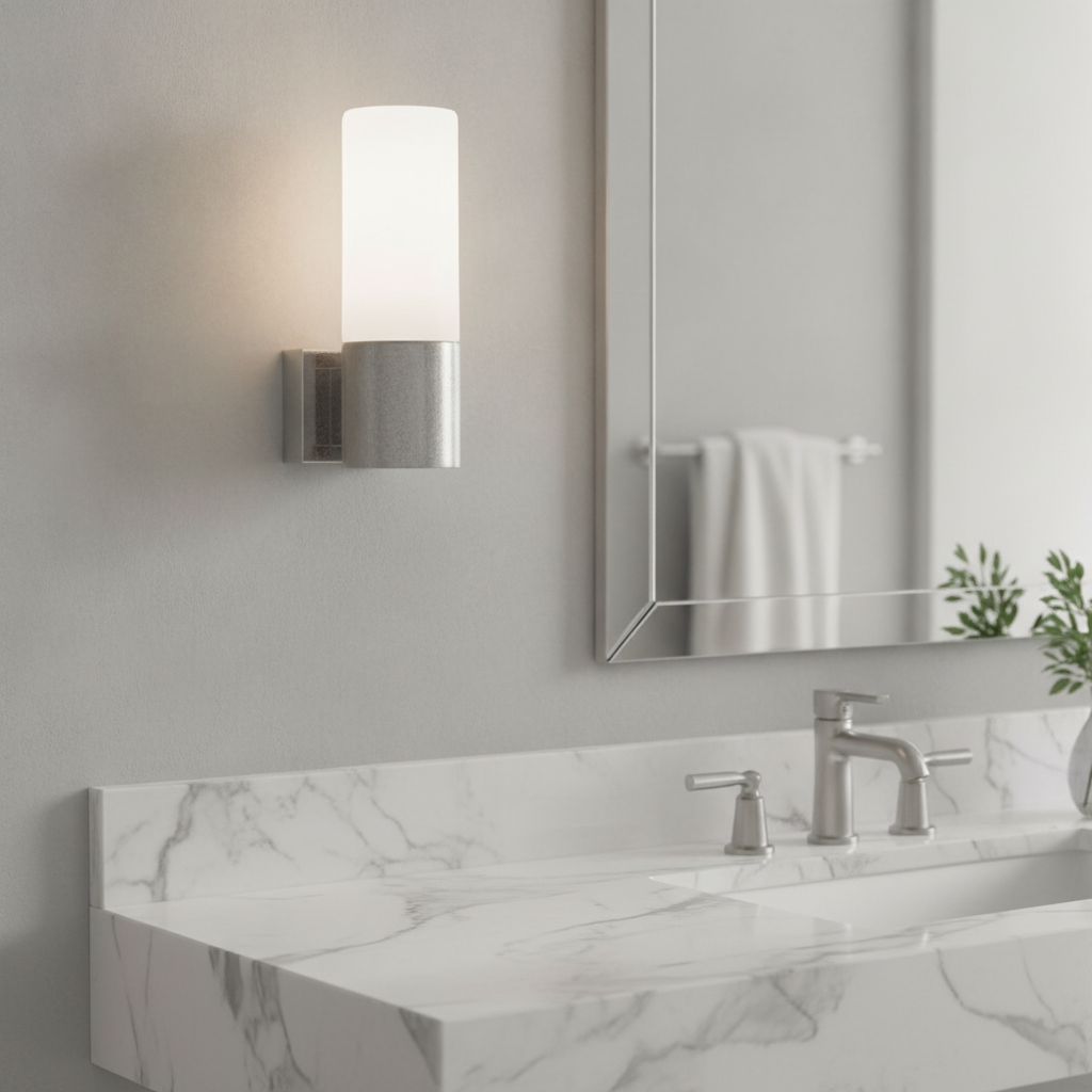 Glass Indoor Wall Light with Brushed Steel Base for Bathrooms (Pack of 1)
